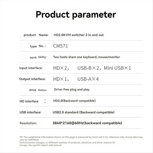 HDMI-compatibele KVM-switch 4K@60Hz USB 2.0-switch 2-in-1-uit 2