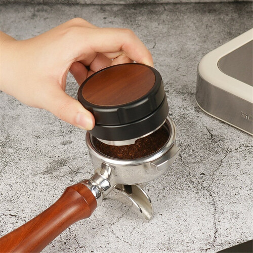 Espressopulververteiler, Walnussabdeckung, Kaffee-Leveler, Schwarz, B 1