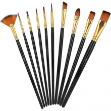 Nylon Hair Paint Brushes Set 10Pcs with Wood Handle Flat Fan Shaped for Oil Acrylic Painting Supplies