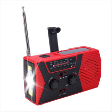 Carregador de emergência USB EDC para telefone, rádio meteorológico com manivela solar, vermelho