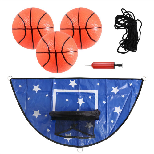 Conjunto de cesta de basquete e trampolim para crianças à prova d'água azul 2