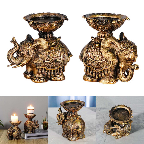 2Pcs Antiqued Elephant Statue Candle Holder Vintage Embossed 1