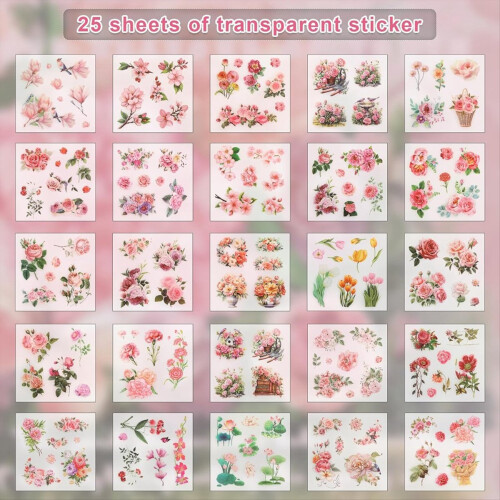 Adesivo de Flor, Adesivos Transparentes e Material Papel Vermelho 1