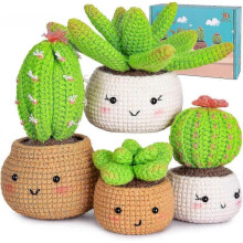 Crochet Kit for Beginners - Crochet Starter Kit Learn to Crochet Kits for Adults and Kids, DIY Knitting Supplies, 4 Pack Plants Family