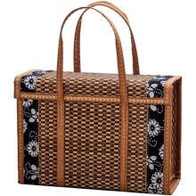 Cesta de piquenique de vime com alça para armazenamento, cesta de bambu dobrável