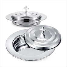 Ensemble de communion avec couvercle, plateaux à pain en acier inoxydable pour églises