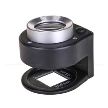 Glass Folding Magnifier Black Metal Frame With 6 LED Lamp 30X Magnification Reading Loupe