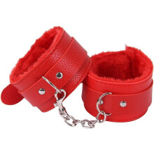 Red Fluffy Handcuffs Set for Ankles and Wrists with Chain, Fuzzy Bedroom Cuffs for Couples, Soft Material, Adult Size