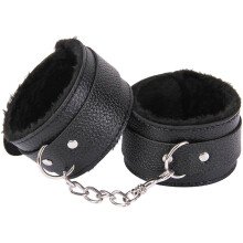 Black Fluffy Handcuffs Set for Ankles and Wrists, Fuzzy Adult Bedroom Restraints with Chain for Couples, Soft Material