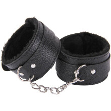 Black Fluffy Handcuffs Set for Ankles and Wrists with Chain, Fuzzy Bedroom Restraints for Couples and Women