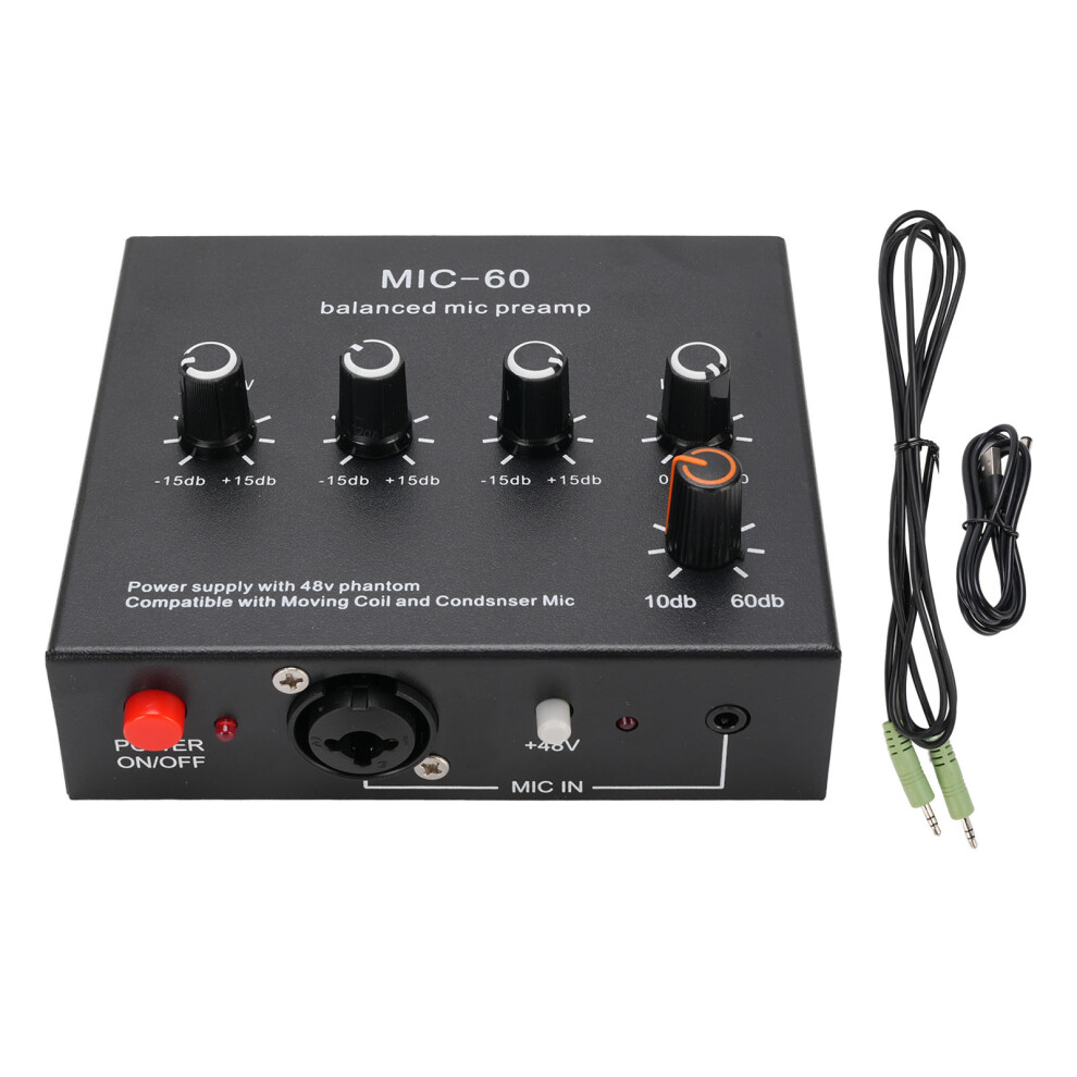 Microphone Preamp Mic Gain Booster 48V Power 8320539197340