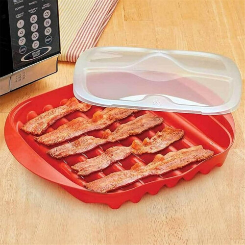 Vassoio per pancetta adatto al microonde con coperchio antispruzzo 2