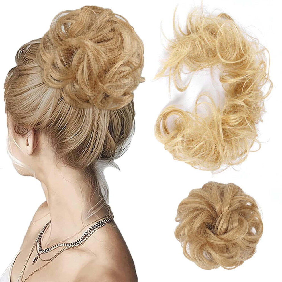 Unisex Women Curly Bun Hair Piece Synthetic Drawstring Chignon Extension 27-613# Messy Wave Ponytail Hairpiece