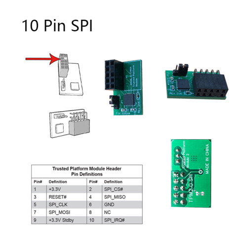 Replacement TPM2.0 Encryption Security Board 10Pin SPI Standalone Cryptographic 2