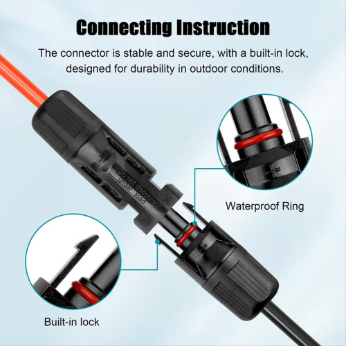 1 par de cabo de extensão solar vermelho e preto com duas pontas e conector 1