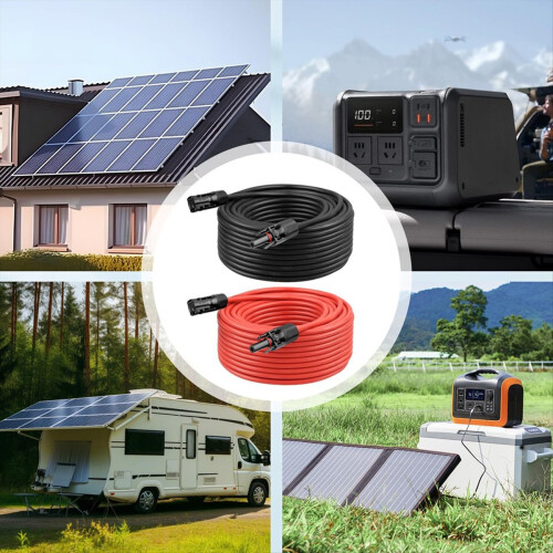 1 par de cabo de extensão solar vermelho e preto com duas pontas e conector 2
