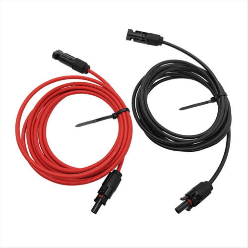 1 par de cabo de extensão solar vermelho e preto com duas pontas e conector
