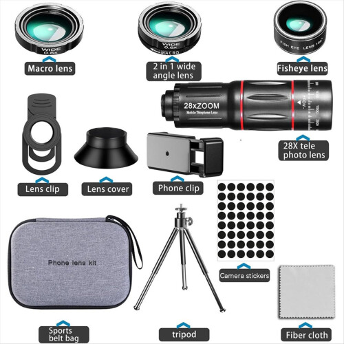 Phone Camera Lens Kit Upgraded Version Telephoto 28X Wide Angle 1
