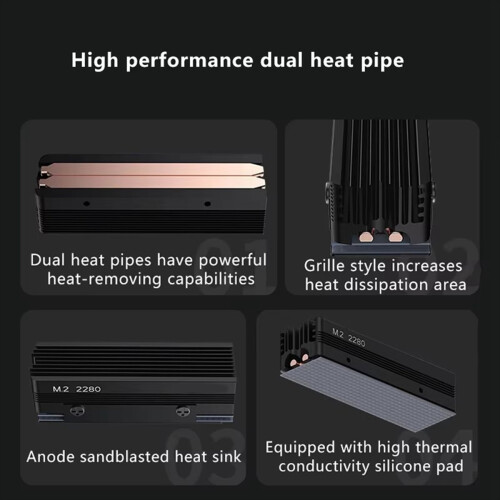M.2 2280 SSD-køleplade med 14,8 W/termoplade, sort 2