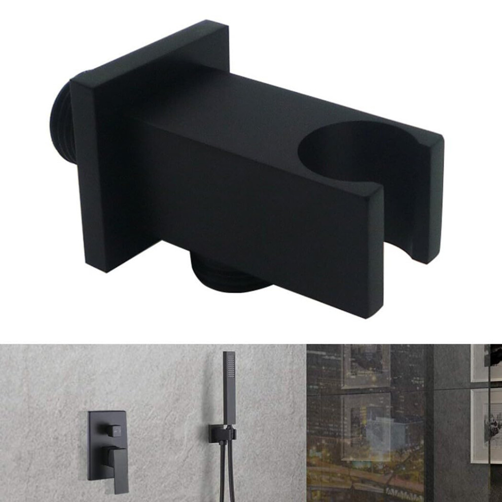 Black Square Shower Outlet Elbow Connector - Brass Construction, All-In-One Design, Compatible With Standard Showers 6447073675751