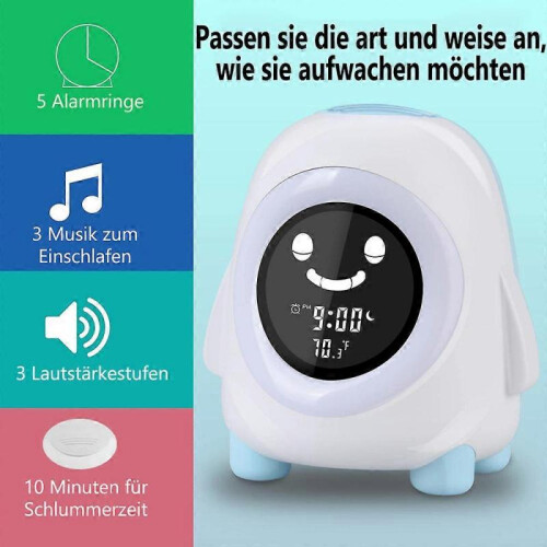 Kids Light Alarm Clock, Kids Sleep Trainer with 5 Color Changes, USB Rechargeable (Blue) 2