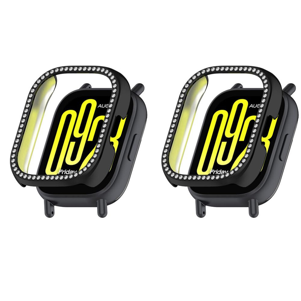 2 Pack Bling Case For Redmi Watch 5 Active, Hard Pc Crystal Diamonds Rhinestone Bumper Shell, Color Black 9084446902877