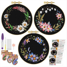 3 Pack Embroidery Kit, Floral - Set for Beginners