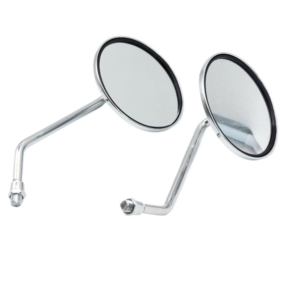 Motorcycle Rear View Mirrors Pair - Chrome Universal 10Mm Round Oval Convex Mirrors For Scooter And Motorbike 6447073676321