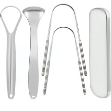 Tongue Scraper Adult Stainless Steel Tongue Cleaner 4-Piece Set Reduces Bad Breath Fresh Breath Brush Tongue Cleaner