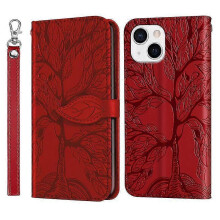 (Red) Wallet Case For iPhone 15 Plus 6.7 inch Premium PU Leather Flip Cover Life Tree 2025
