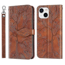 (Brown) Wallet Case For iPhone 15 Plus 6.7 inch Premium PU Leather Flip Cover Life Tree 2025