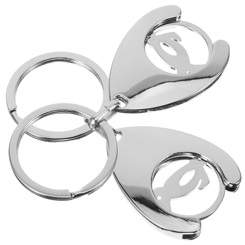 4 Stuks Winkelwagentje Munten, Metalen Sleutelhanger-image