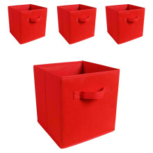 Storage Cubes Fabric Storage Boxes with Lids Pack of 4 Red Reinforced Handles Dustproof Bins for Clothes Toys Office Supplies