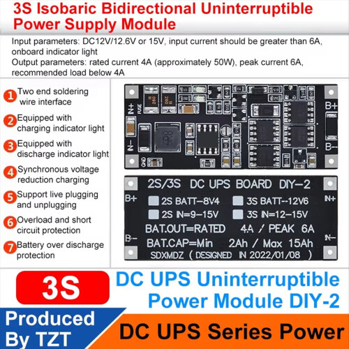 DC 12V/15V 50W UPS-modul 3S 1