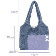 Women's Plush Shoulder Bag Large Capacity Cartoon Bear Sticker Shopper Crossbody Bag for University Work Girls School
