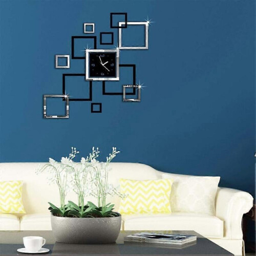 Square creative wall clock, DIY wall stickers, acrylic mirror decoration, 1
