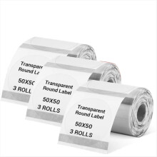 Etichetă termică rotundă transparentă 50x50 mm, rolă de etichete adezive puternice