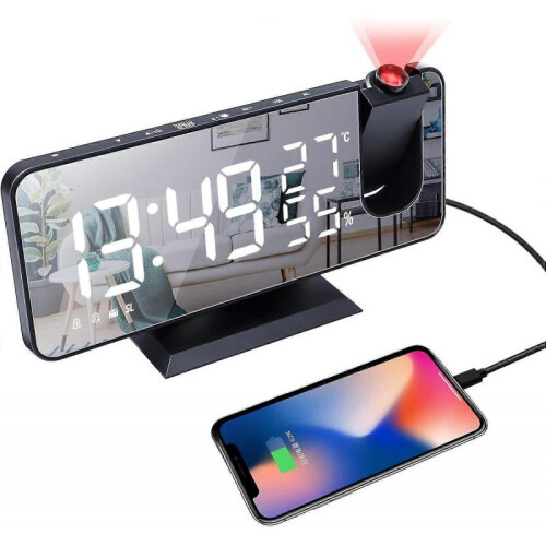 Bedroom Projection Digital Alarm Clock with USB Charging Port