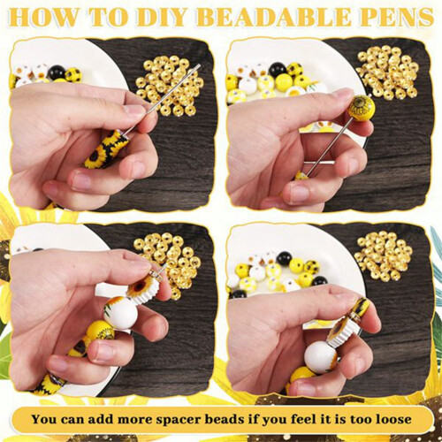12 Set Plastic Beadable Pens Assorted Bead Pens Wood Beads 2