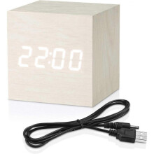 Mini Modern Cube Desk Alarm Clock Display Time Date Temperature for Kids, Bedroom, Home (White)