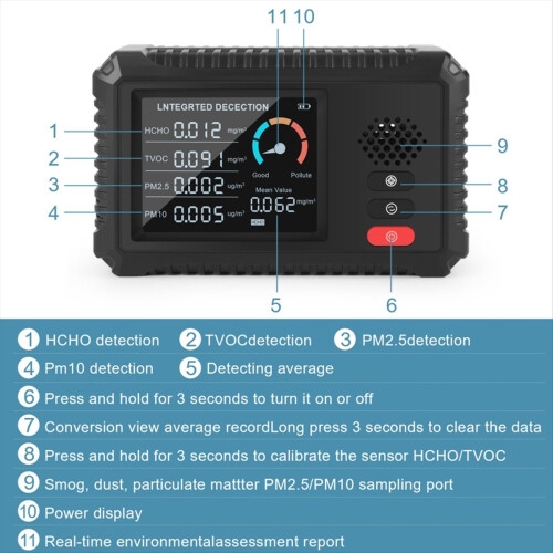 HLW-100 4-i-1 luftkvalitetsdetektor formaldehyd CO2 PM2.5 PM10 2