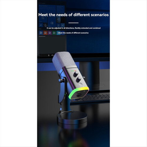 RGB Gaming MIC USB/XLR Dynamisk Mikrofon med Støjreduktion, Sort 2