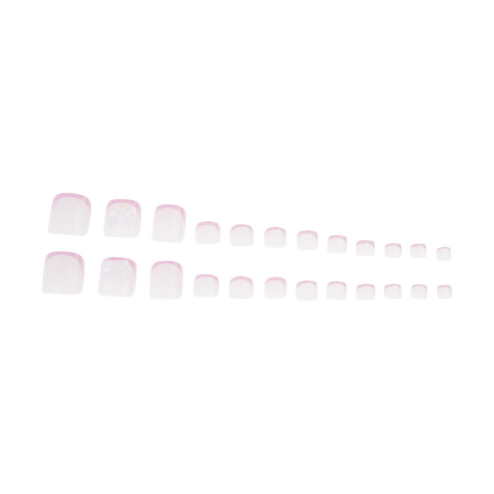 24x/Set French Artificial Toe Nails False Toenails Bowknot Full