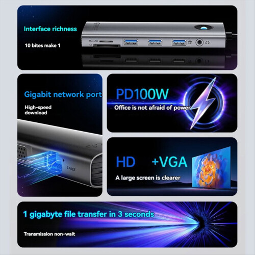10 Gbps USB-C dockingstation 10-i-1 B 1