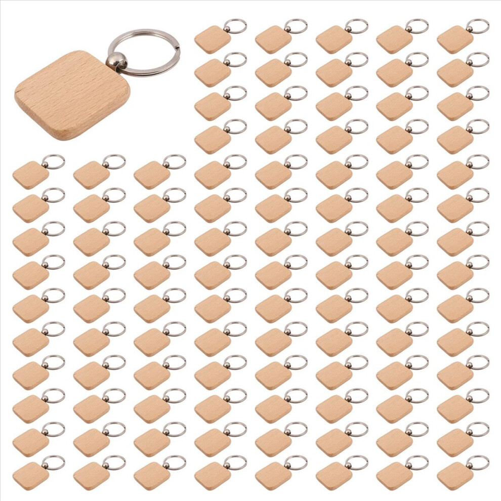 60Pcs Blank Square Wooden Keychain Diy Key Tag Gift 4853158859732
