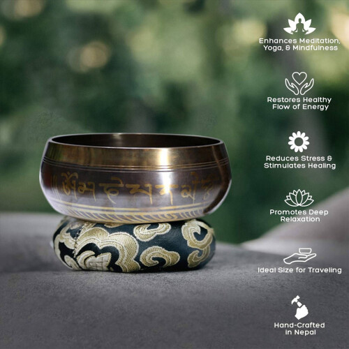 Conjunto de tigelas tibetanas com nova almofada de apoio de duas pontas 1