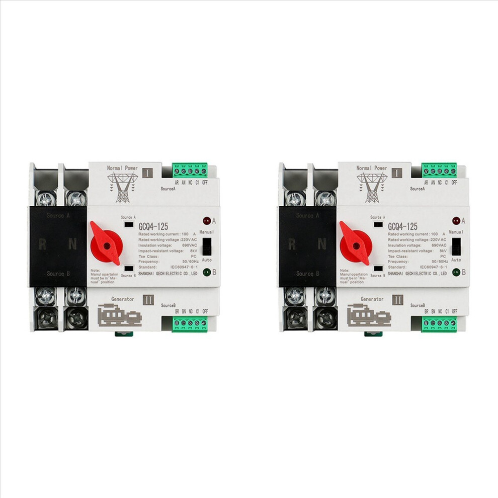 Single Phase Din Rail Ats 220V Pc Dual Power Transfer Switch 2P 100A 4853188023523