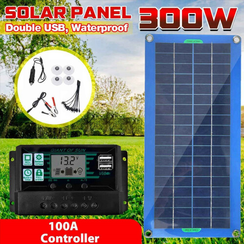 300W Solar Panel 12V 5V Dual USB Controller Battery Charger -100A 1