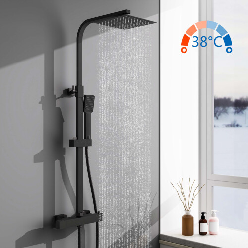 Bathroom Mixer Shower Thermostatic Dual Head Square Head Handset