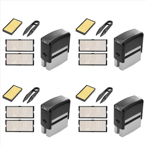 Self Inking Stamp Set Custom Personalised DIY with Tweezers Kit Black